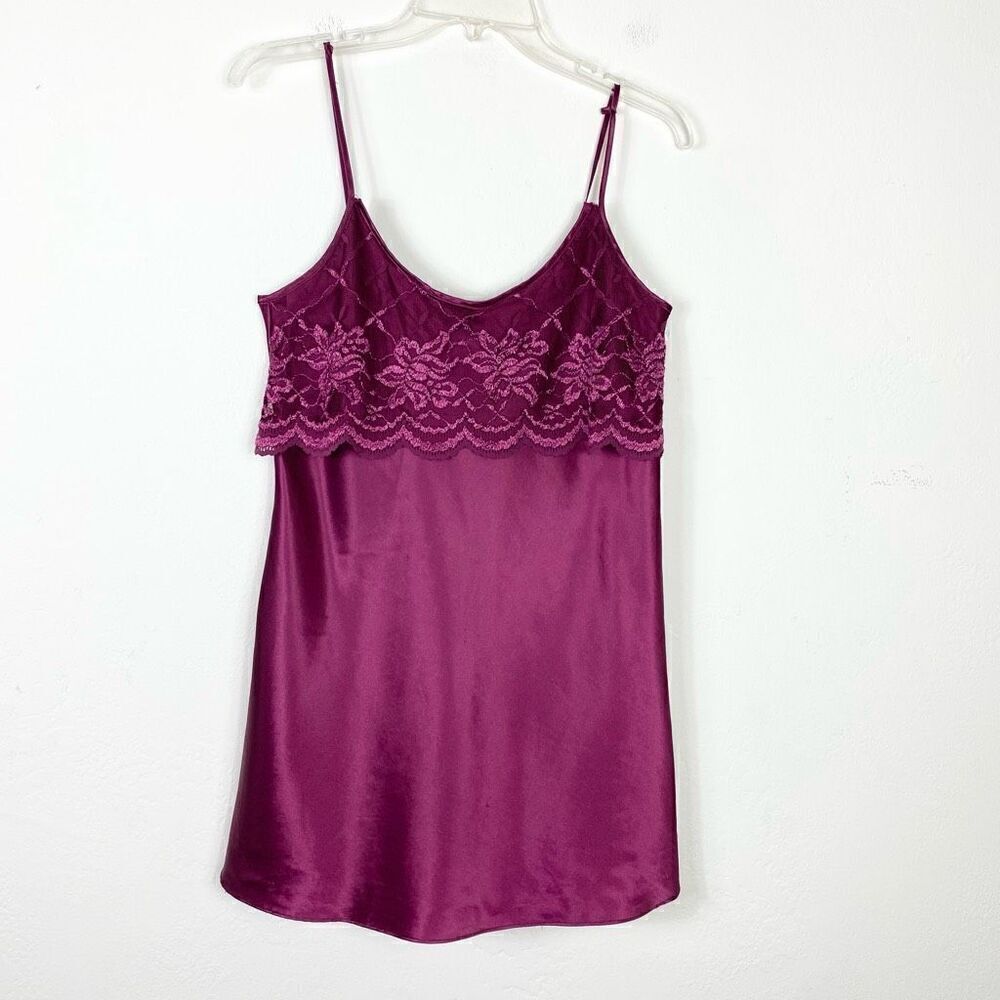 Vintage Private Luxuries Wine Lace Top Nightgown Chemise Slip Dress Size M